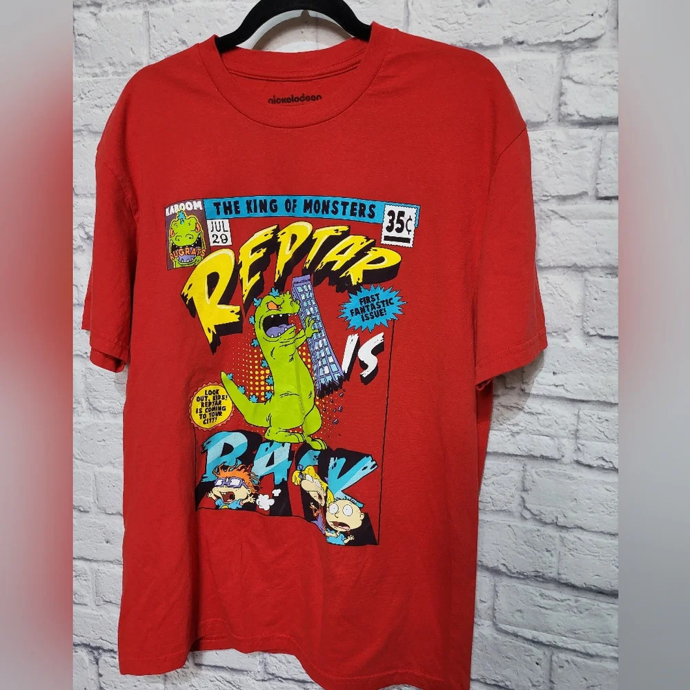 Nickelodeon Rugrats Men's Size L Red "Reptar is Back" Front Print 90s‎ Cartoon